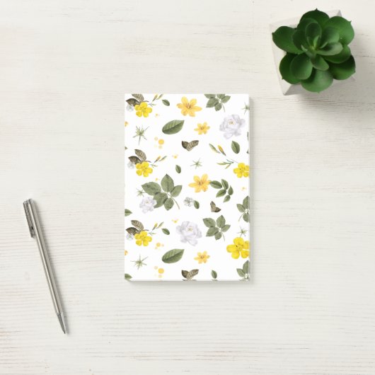 Gele bloemen en witte rozen 3 post-it® notes (Kantoor)