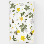 Gele bloemen en witte rozen 3 spandoek (Verticaal)