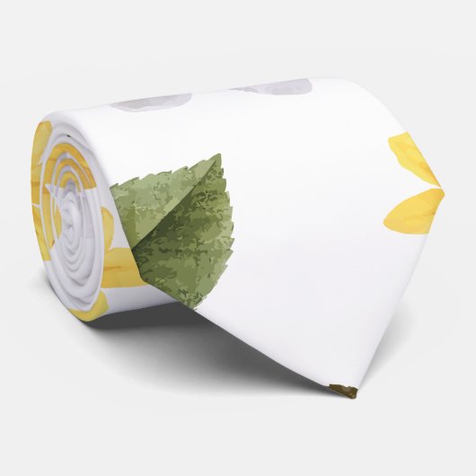 Gele bloemen en witte rozen 3 stropdas (Opgerold)