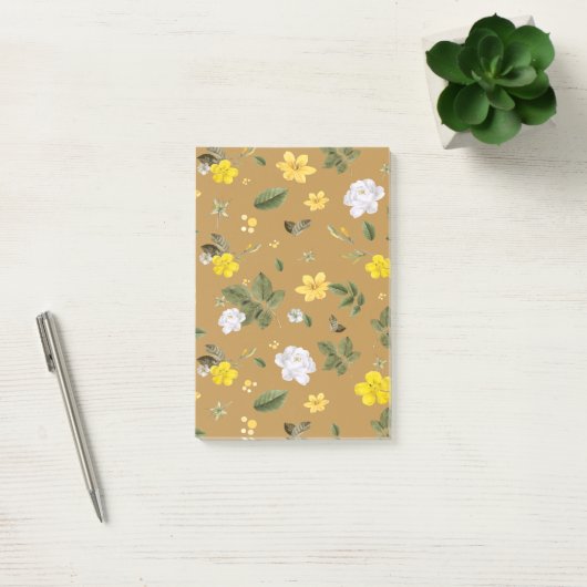 Gele bloemen en witte rozen 4 post-it® notes (Kantoor)