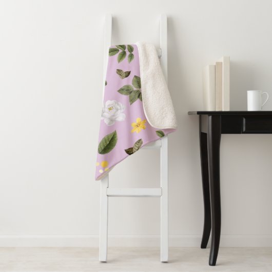 Gele bloemen en witte rozen 5 sherpa deken (In situ)