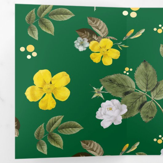 Gele bloemen en witte rozen 6 drieluik wenskaart (Binnenzijde eerst)