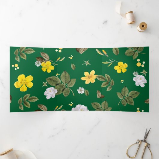 Gele bloemen en witte rozen 6 drieluik wenskaart (Binnen)