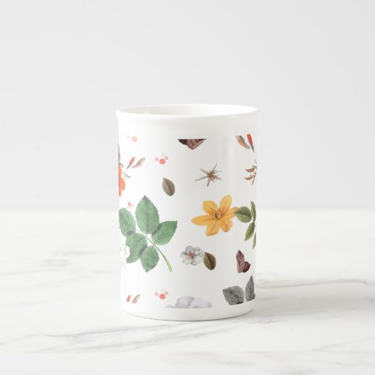 Gele bloemen en witte rozen 7 porselein kop (Voorkant)