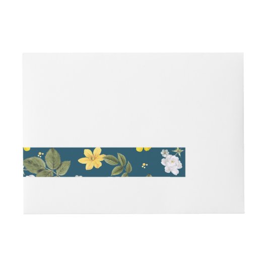 Gele bloemen en witte rozen adreslabel wikkel (Voorkant)