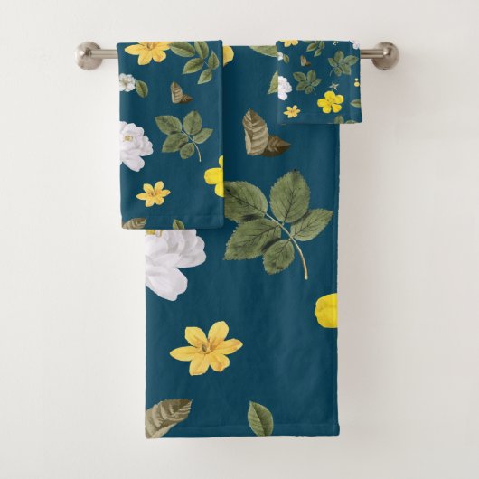 Gele bloemen en witte rozen bad handdoek (Insitu)