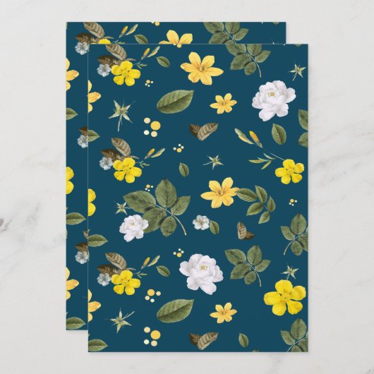 Gele Bloemen en Witte Rozen Bedankkaart (Voorkant / Achterkant)