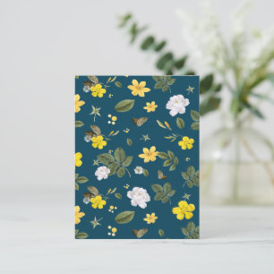 Gele bloemen en witte rozen briefkaart