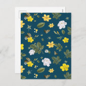 Gele bloemen en witte rozen feestdagenkaart (Voorkant / Achterkant)