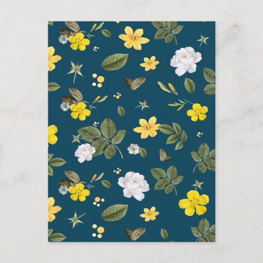 Gele bloemen en witte rozen feestdagenkaart (Voorkant)