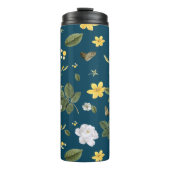 Gele bloemen en witte rozen thermosbeker (Voorkant)