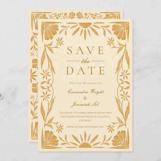 Gele Bloemen En Zonneschijn Huwelijk Save The Date Kaart (Voorkant / Achterkant)
