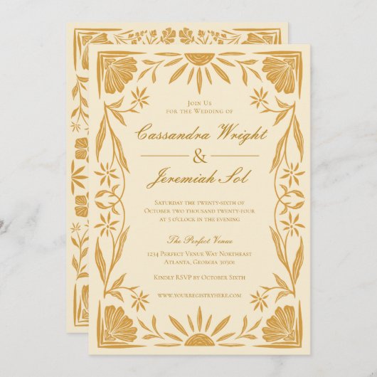 Gele Bloemen En Zonneschijn Huwelijksuitnodiging Kaart (Voorkant / Achterkant)