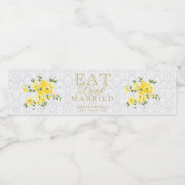  gele bloemen - eten, Drinken en trouwen Waterfles Etiket