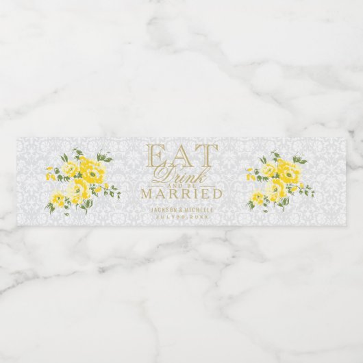  gele bloemen - eten, Drinken en trouwen Waterfles Etiket (Enkel label)