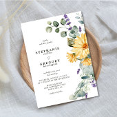 Gele Bloemen Eucalyptus Bruiloft Kaart