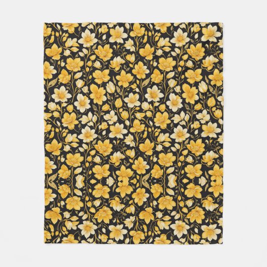 Gele bloemen fleece deken (Voorkant)