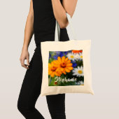 Gele bloemen Floral met gepersonaliseerde naam Tote Bag (Voorkant (product))