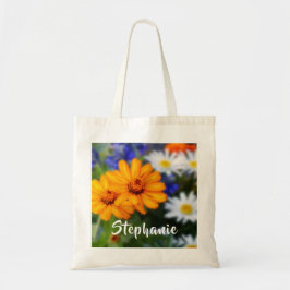 Gele bloemen Floral met gepersonaliseerde naam Tote Bag