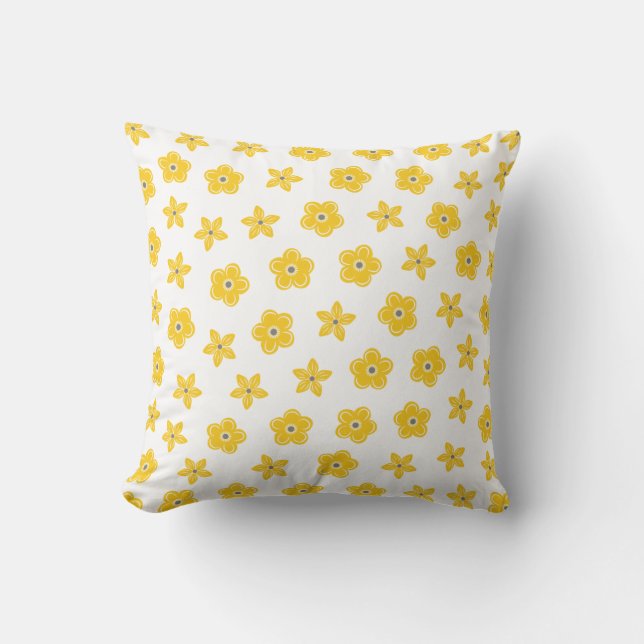Gele bloemen Floral Pattern Kussen (Voorkant)