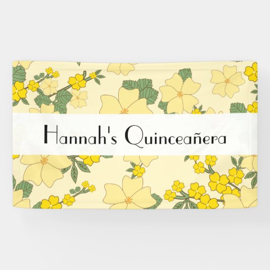 Gele bloemen, Floral Pattern, Quinceanera Spandoek (Horizontaal)
