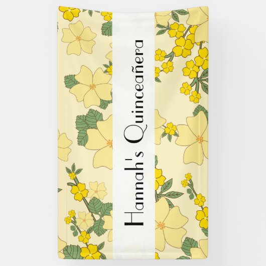 Gele bloemen, Floral Pattern, Quinceanera Spandoek (Verticaal)