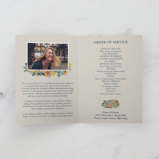 Gele Bloemen Fotocollage Begrafenis Programma (Binnen)