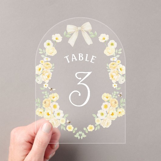 Gele Bloemen Frame Boog Acryl Tafelnummer (Insitu (Draagbaar))
