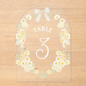 Gele Bloemen Frame Boog Acryl Tafelnummer (Voorkant)