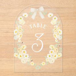 Gele Bloemen Frame Boog Acryl Tafelnummer