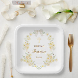 Gele Bloemen Frame Boog Doop Papieren Bordje