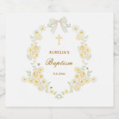 Gele Bloemen Frame Boog Doop Sparkling Wijnetiket (Enkel label)