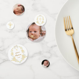 Gele Bloemen Frame Boog Doop Tafel Confetti
