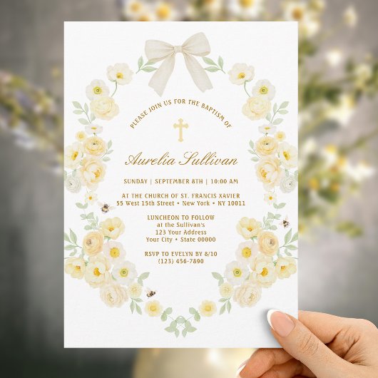 Gele Bloemen Frame Boog Doop Uitnodiging