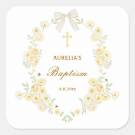 Gele Bloemen Frame Boog Doop Vierkante Sticker