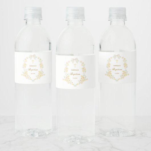 Gele Bloemen Frame Boog Doop Waterfles Etiket (Flessen)