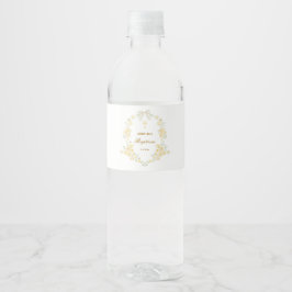 Gele Bloemen Frame Boog Doop Waterfles Etiket