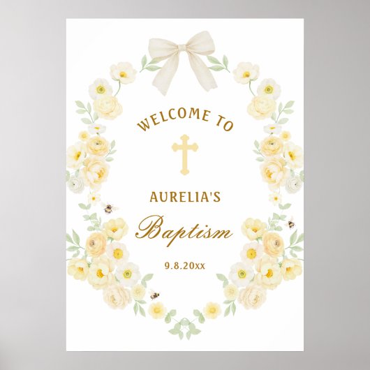 Gele Bloemen Frame Boog Doop Welkom Poster (Voorkant)