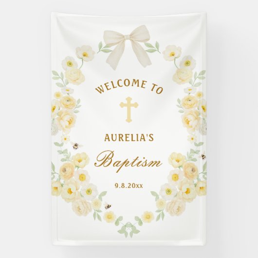 Gele Bloemen Frame Boog Doop Welkom Spandoek (Verticaal)