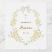 Gele Bloemen Frame Boog Doop Wijn Etiket (Enkel label)