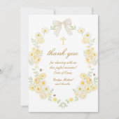 Gele Bloemen Frame Strik Doop Dank Je Kaart (Voorkant)