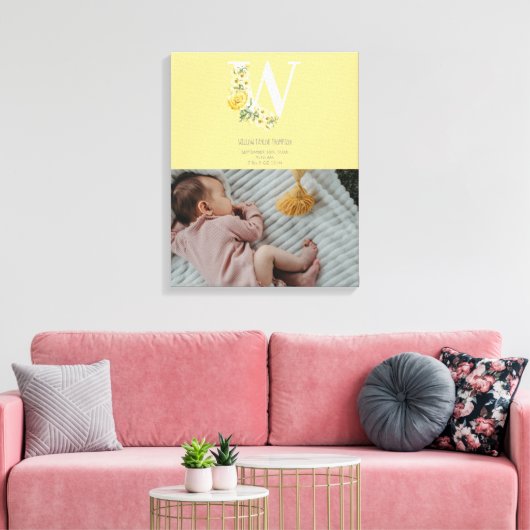 Gele Bloemen Geboorte Statistieken Geboorte Aankon Canvas Afdruk (Insitu (Woonkamer))