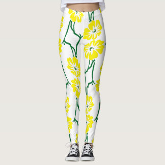 Gele bloemen: geïllustreerd naadloos patroon leggings