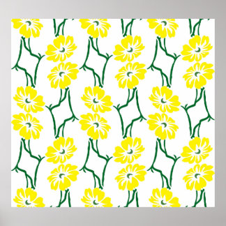 Gele bloemen: geïllustreerd naadloos patroon poster