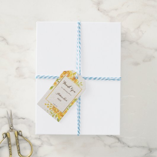 Gele bloemen, gepersonaliseerd onder de naam Haldi Cadeaulabel (Met Touw)