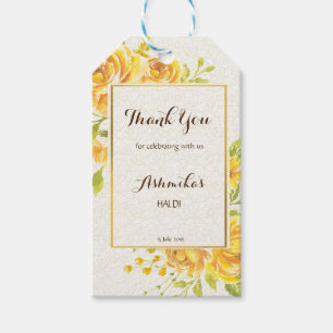 Gele bloemen, gepersonaliseerd onder de naam Haldi Cadeaulabel