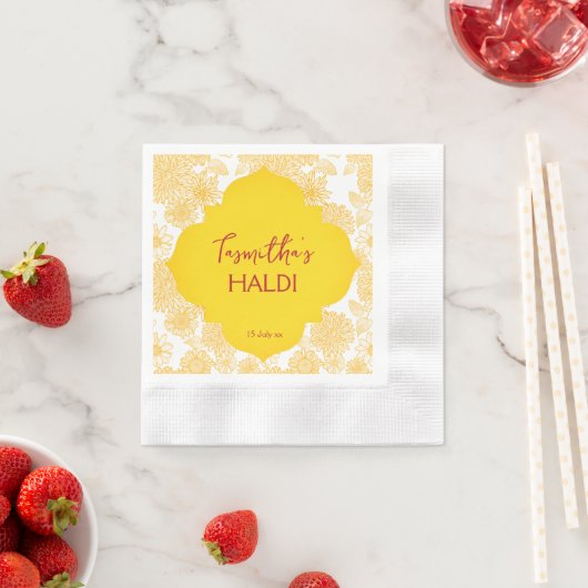 Gele bloemen, gepersonaliseerde naam Haldi napkins Servet (Insitu)