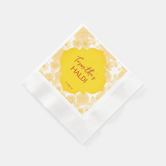 Gele bloemen, gepersonaliseerde naam Haldi napkins Servet (Hoek)