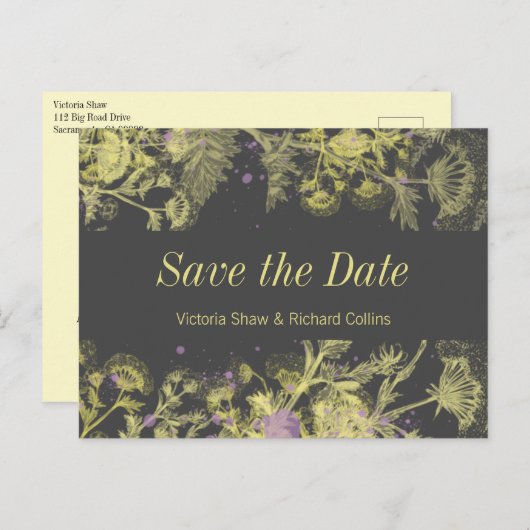 Gele bloemen, geverfd aankondigingskaart (Voorkant / Achterkant)