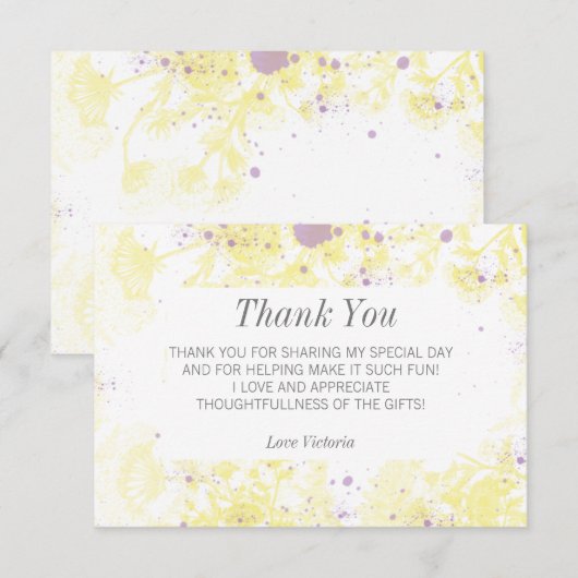 Gele bloemen, geverfd bedankkaart (Voorkant / Achterkant)